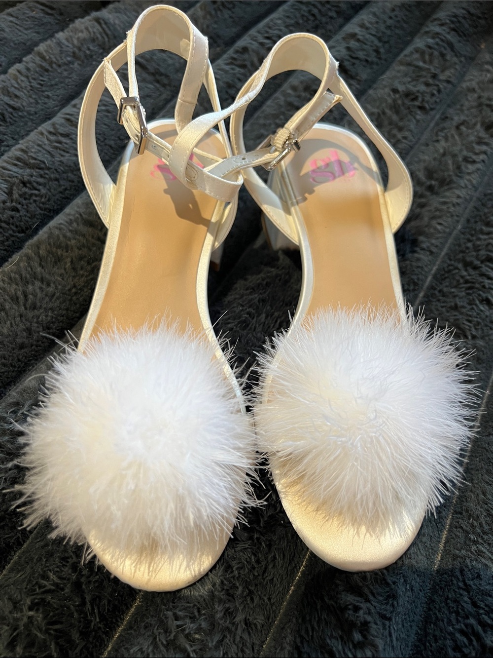White Pom-Pom Ankle Strap girl’s dressy shoes